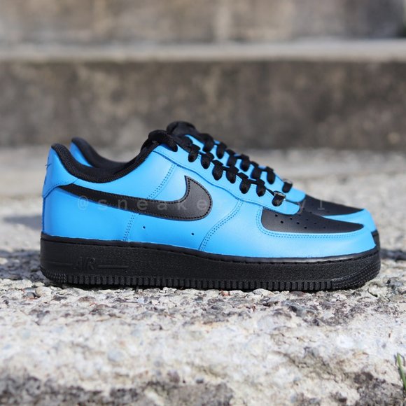 Nike Air Force 1 Low Black n Sky Blue Custom NWT - Picture 2 of 7